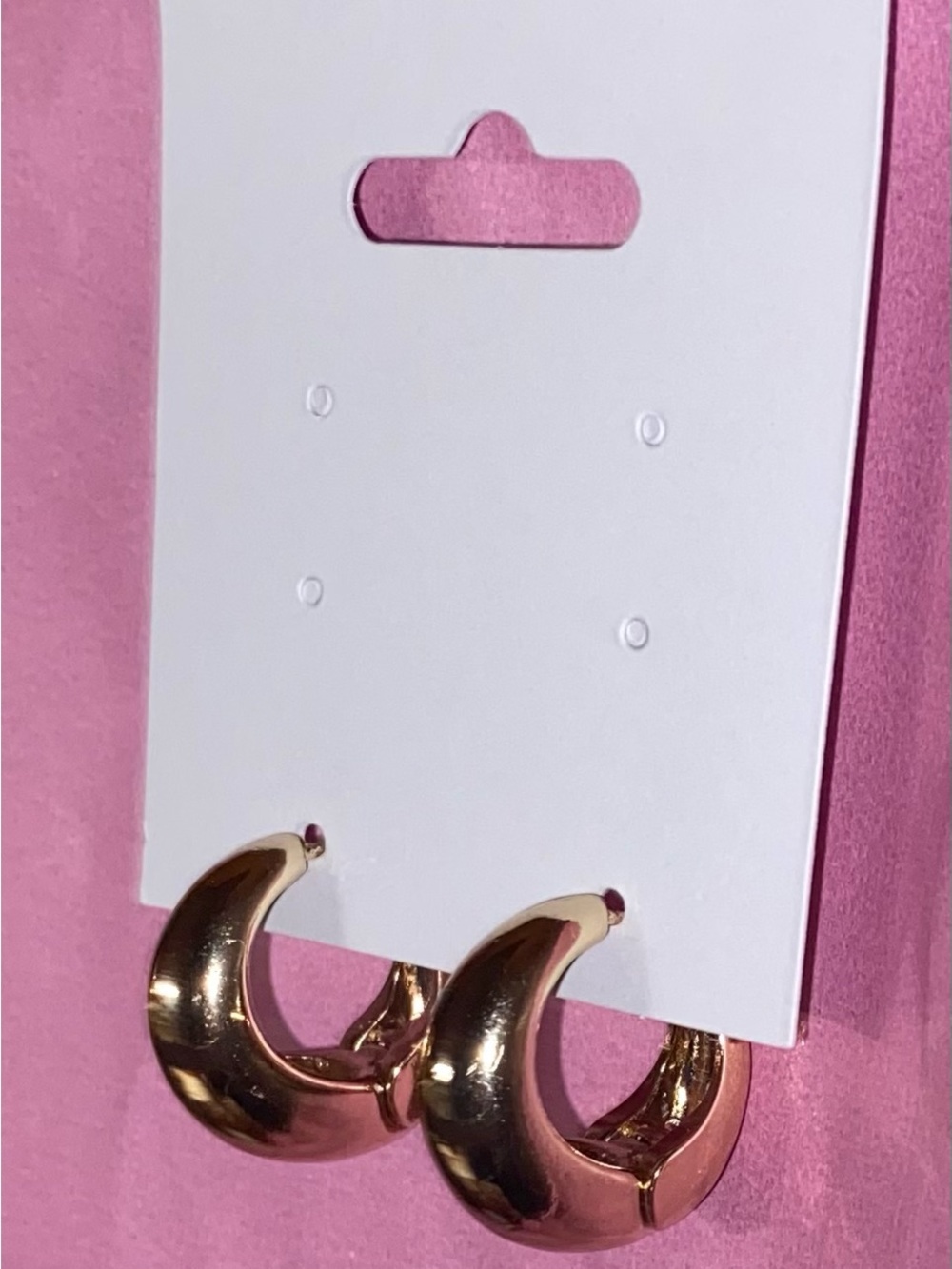 Gold tone small chunky huggie hoop earrings - Picture 2 of 3